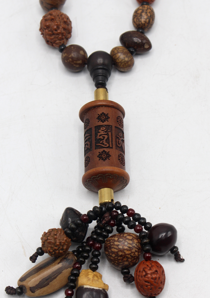 Tibetan Prayer Wheel Carved Wooden Car Hanging Amulet