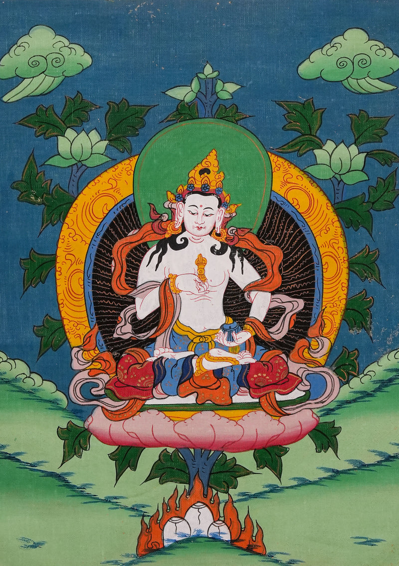 Vajrasattva Thangka Painting with Brocade