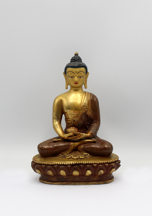 Partly Gold Plated Copper Amitabha Buddha Statue 8" H