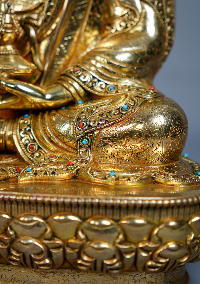 Masterpiece Fully Gold Plated Guru Rinpoche (Padmasambhava) Statue – Sacred Tibetan Buddhist Art | 14” H