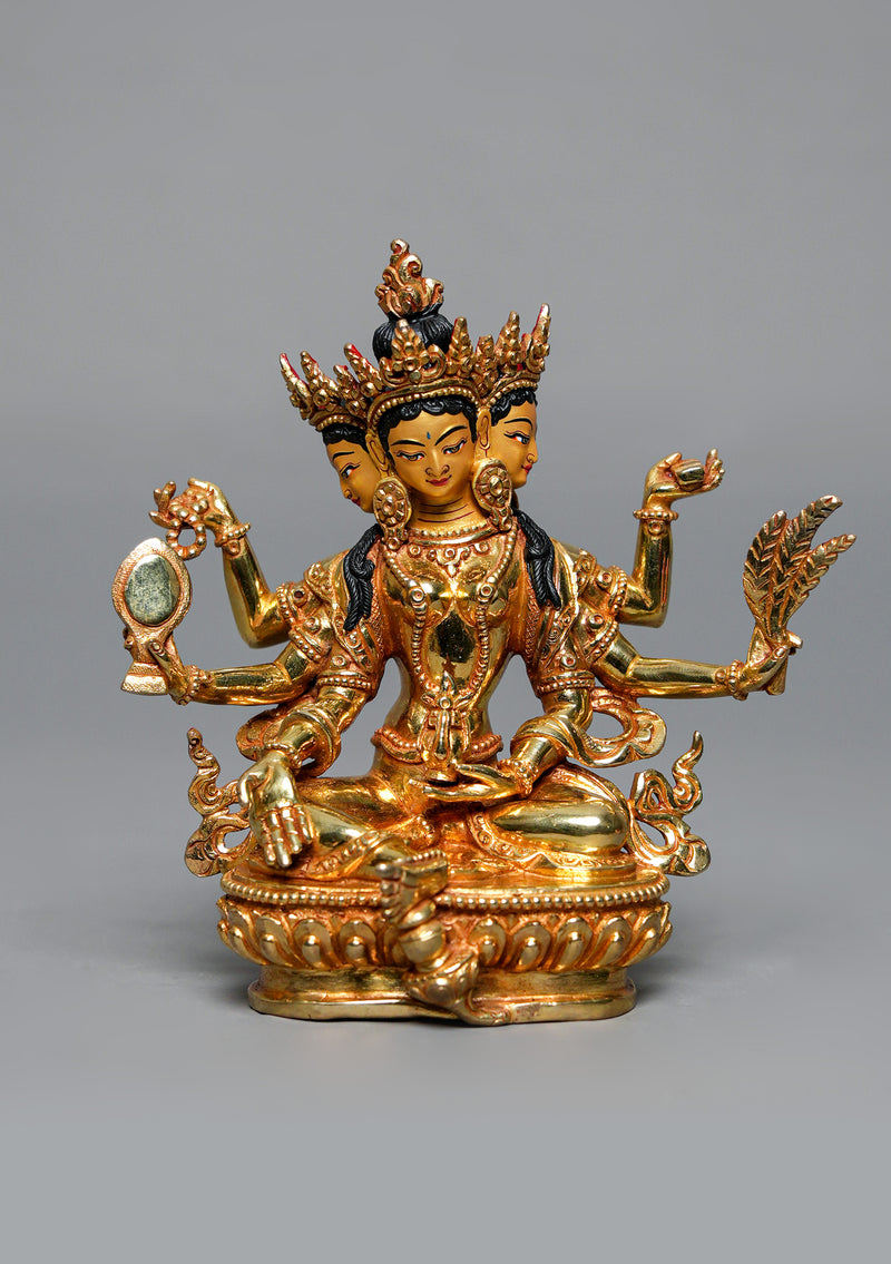 Fully Gold Plated Basundhara Statue 6.25" H