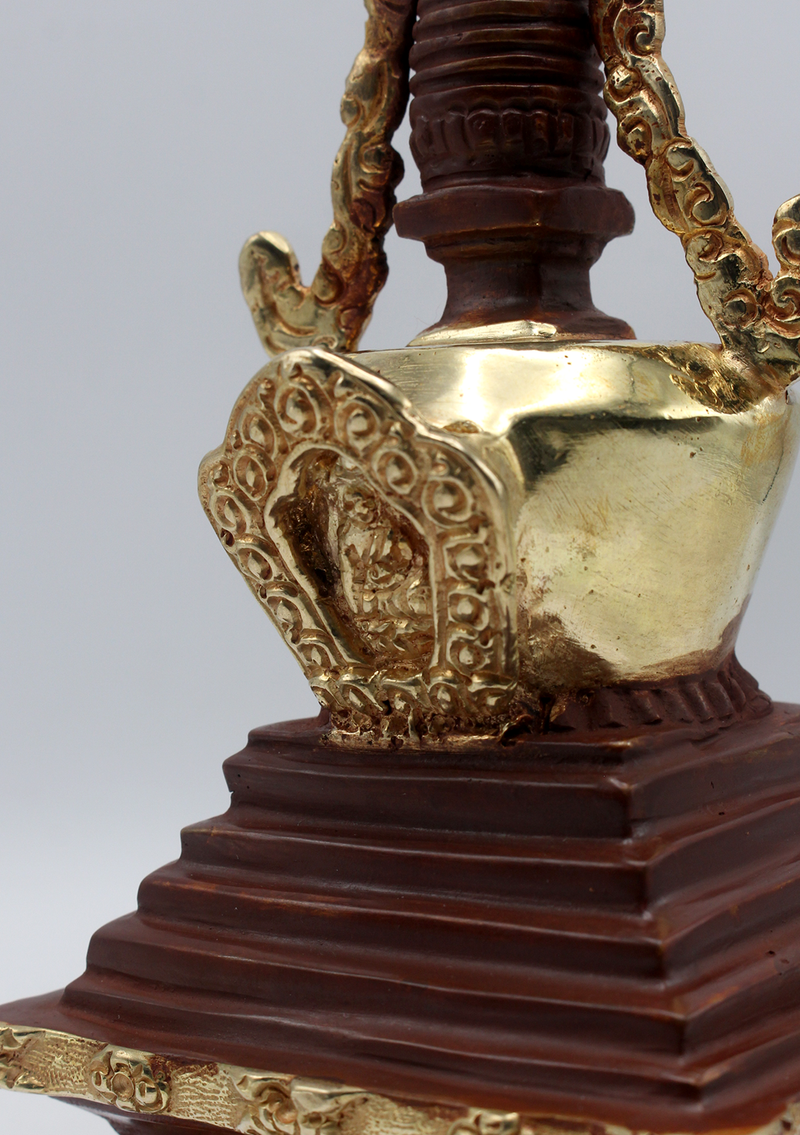 Partly Gold Plated Buddhist Stupa Chorten 8.5"H