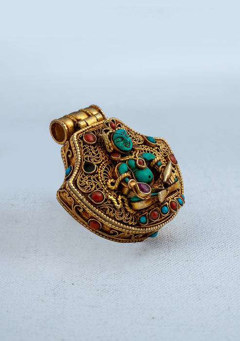 925 Silver Green Dzambhala Tibetan Ghau with Gold Plating