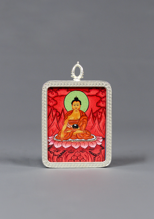 Hand Painted Mini Shakyamuni Thangka Amulet Pendant Red