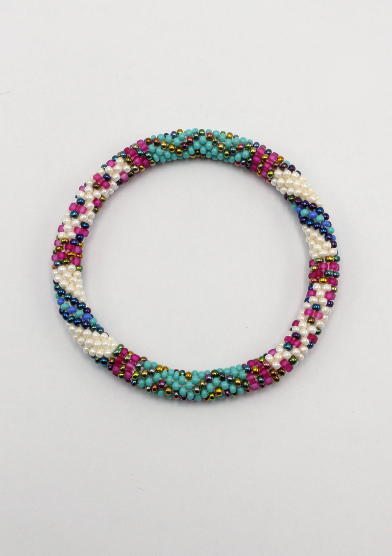 Aqua Blue Roll on Beads Bracelet