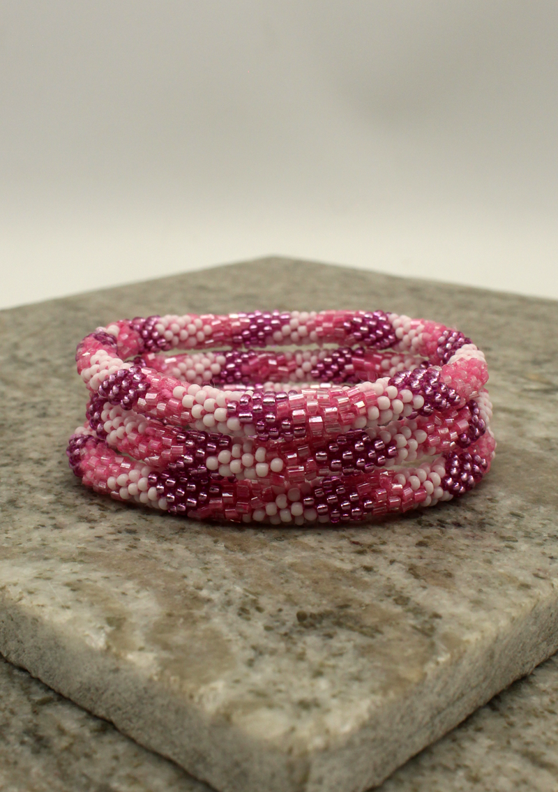 Baby Pink stripes Roll on Beads Bracelet