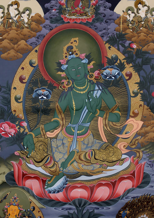 Green Tara Brocade Thangka Painting