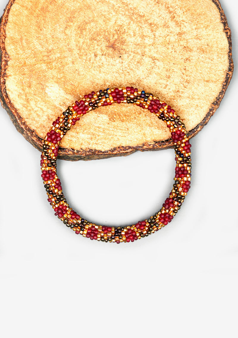 Royal Maroon with Gold Nepalese Roll Bead Bracelet