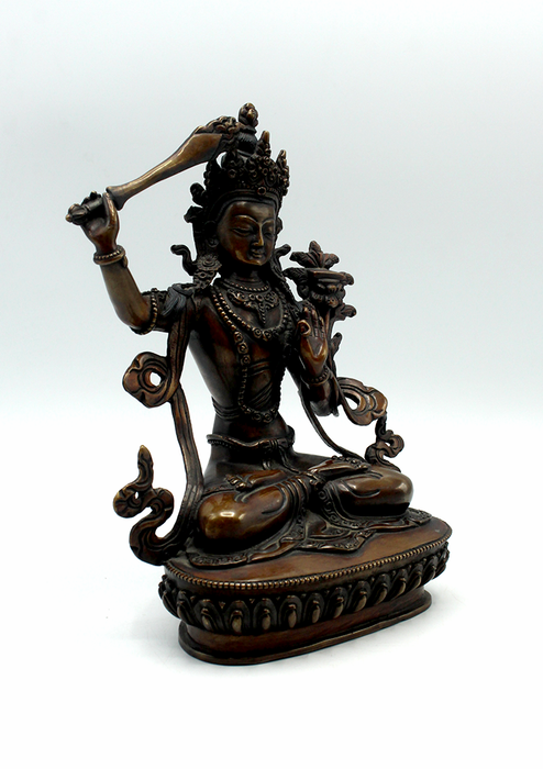 Manjushree God of Wisdom Copper Statue 9" H