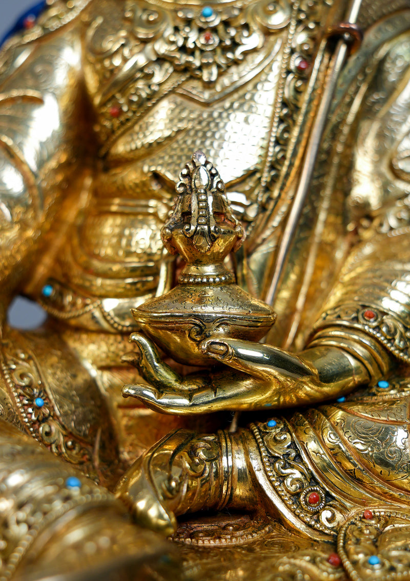 Masterpiece Fully Gold Plated Guru Rinpoche (Padmasambhava) Statue – Sacred Tibetan Buddhist Art | 14” H