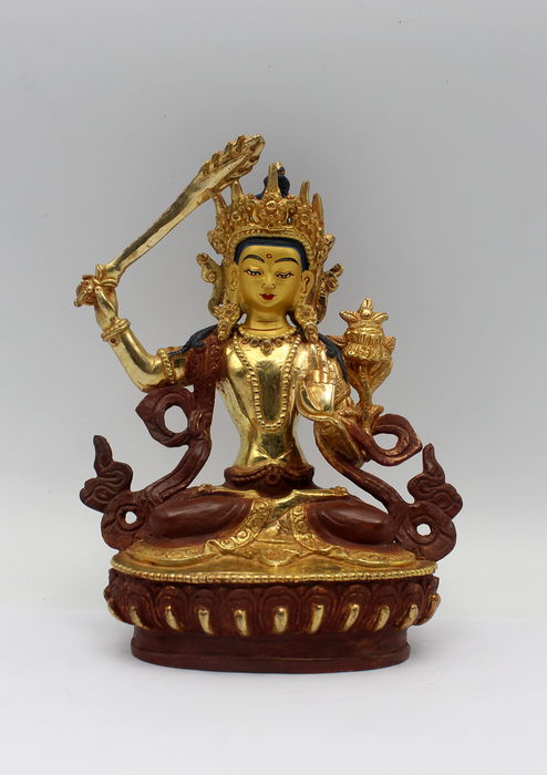Partly Gold Plated Manjushree Statue 6" H