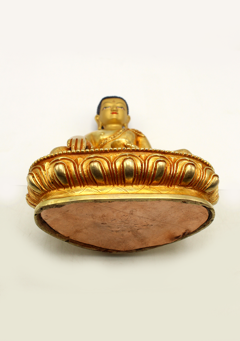 Full Gold Plated Floral Motif Carved Shakyamuni Buddha Statue 5.5"H