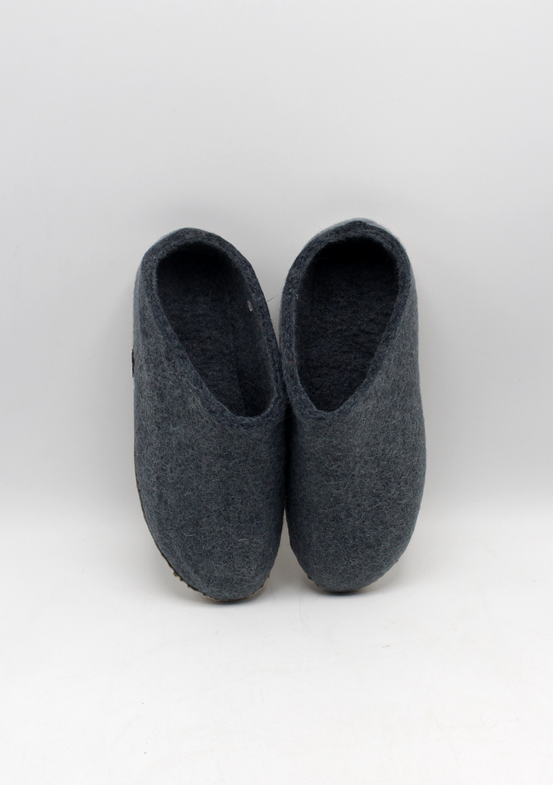 Hand Felted Woolen Classic Men Slippers - Grey