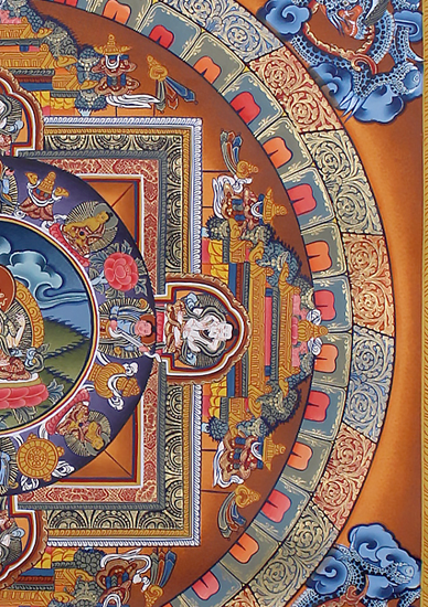Brocade Framed Chenrezig Mandala Thangka | Handmade Spiritual Wall Art from Nepal