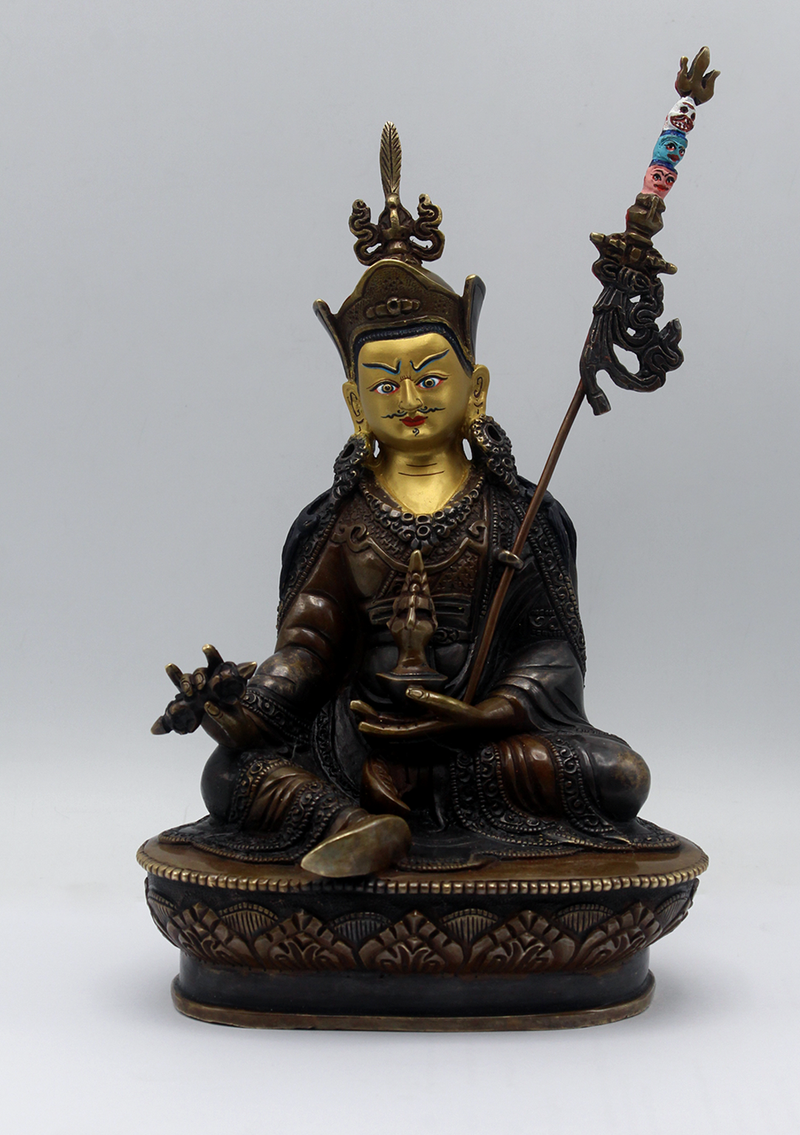 Gold Face Painted Copper Guru Padmasambhava Statue 8.5"H