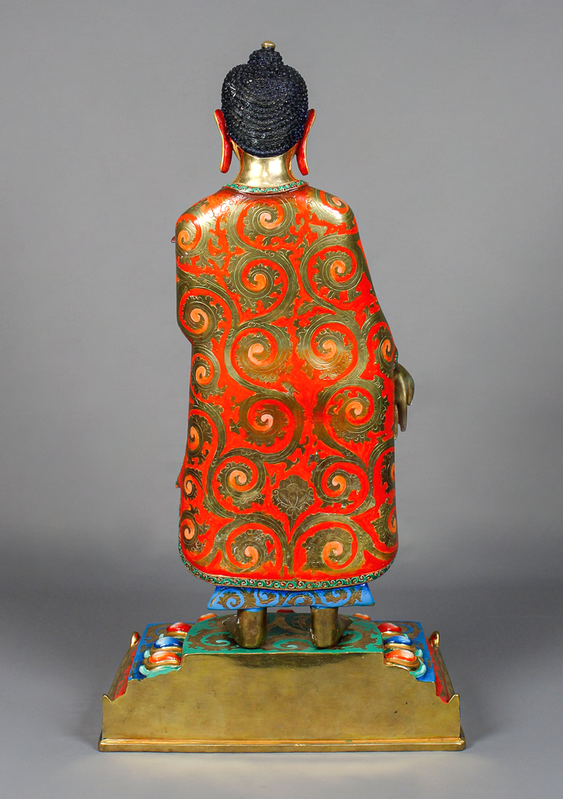 Masterarts Gilted Copper Gilted Standing Maitreya  Painted Statue 17.5" H
