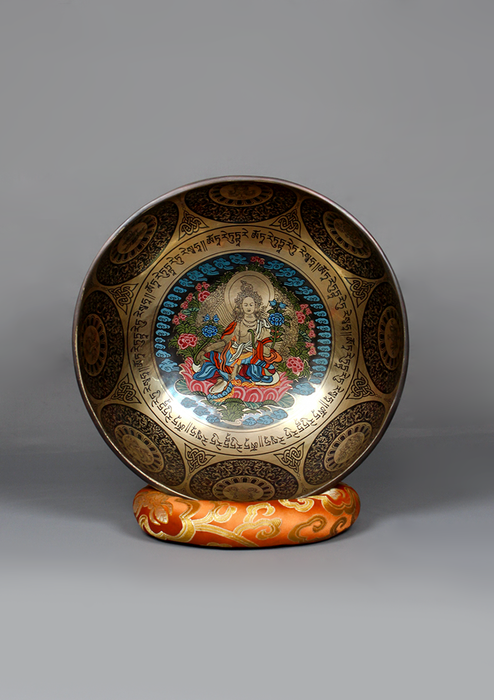 Thangka Painting Green Tara Singing Bowl Orange Travel Bag