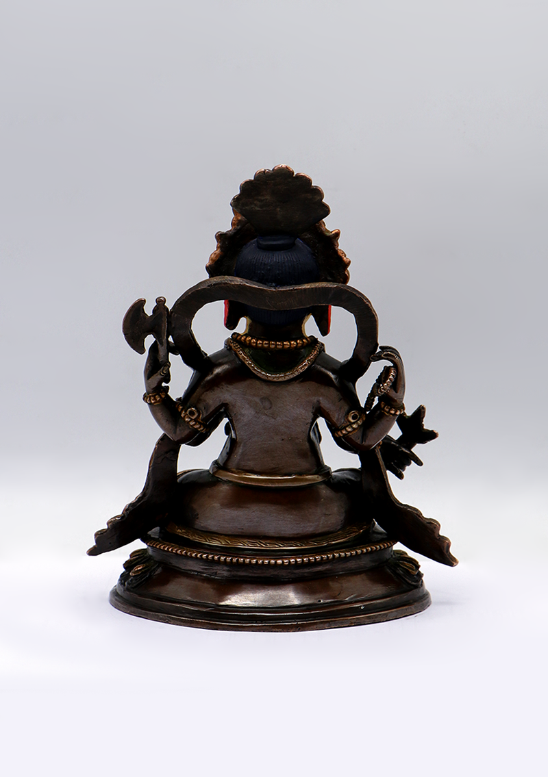 Gold Face Painted Copper Ganesh Statue 7"H
