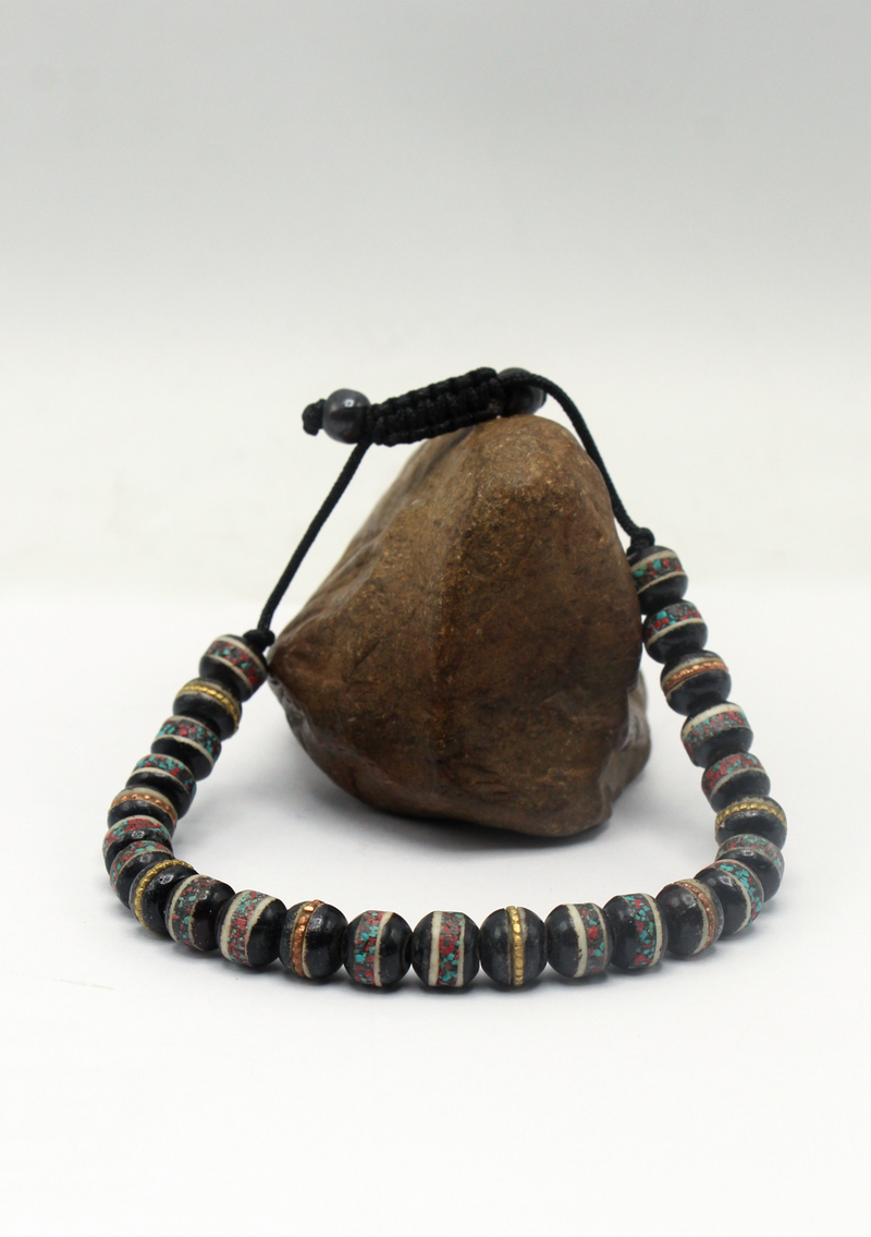 Black Bone Inlaid Wrist Mala