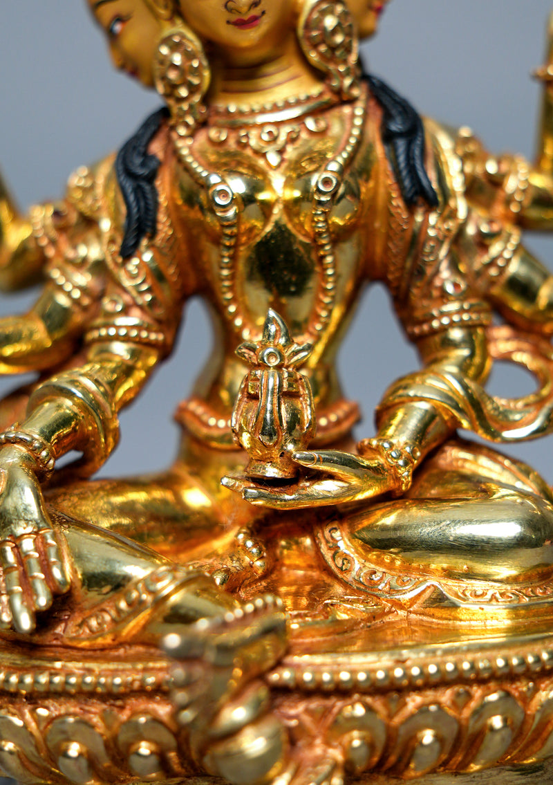 Fully Gold Plated Basundhara Statue 6.25" H