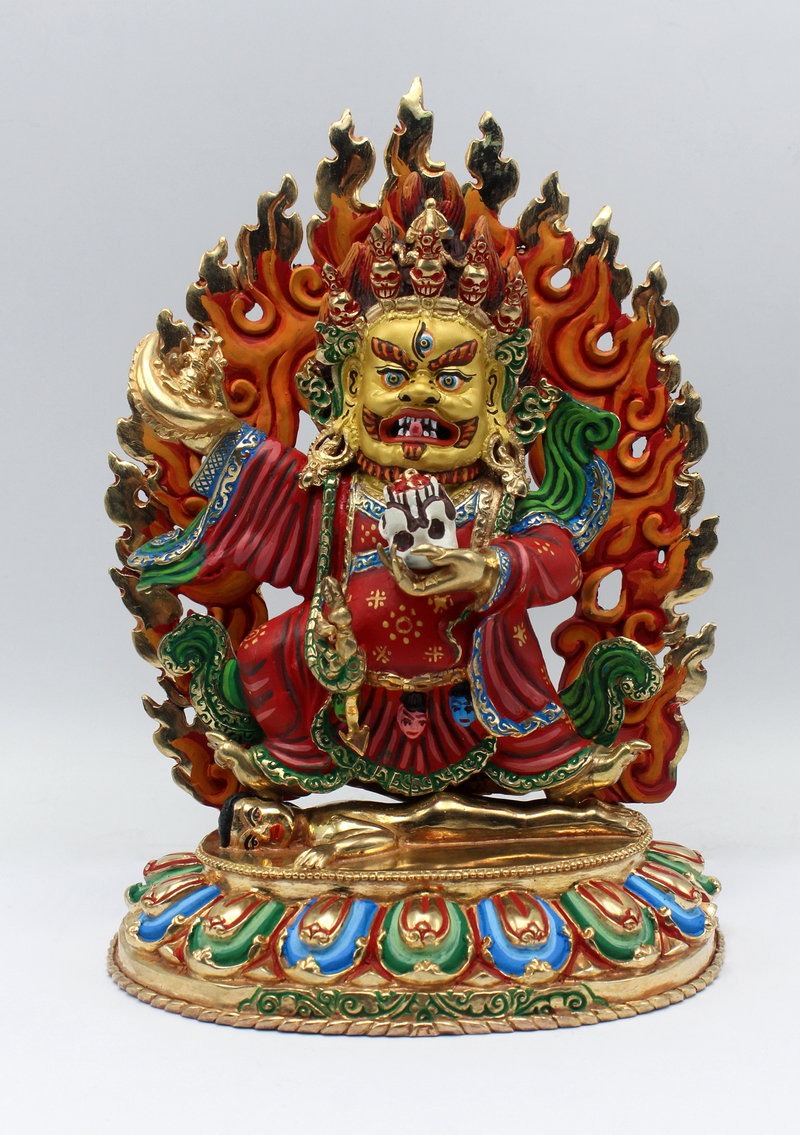 Majestic Hand-Painted Gold-Plated  Kajupa Mahakala Statue 8.5"H