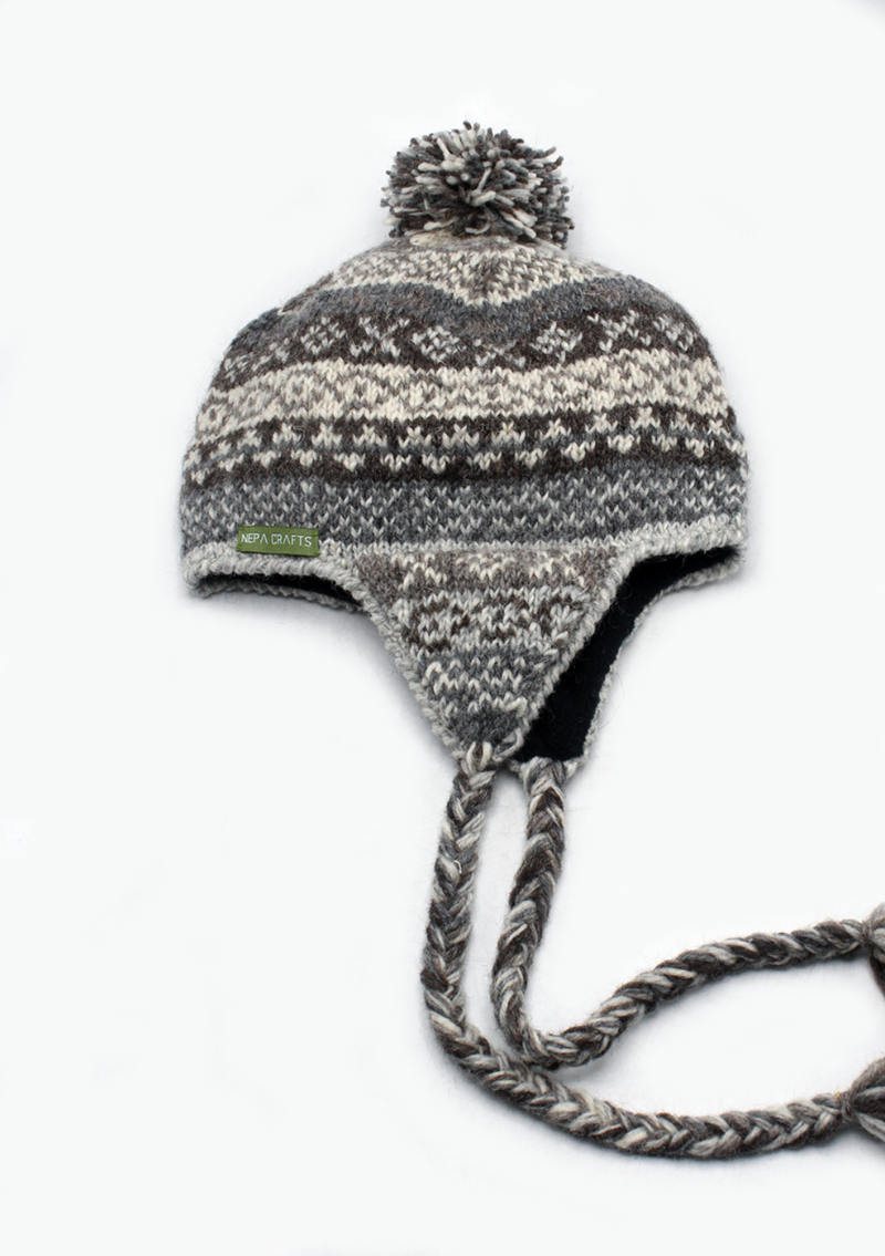 Natural Light Color Hand Knitted  Winter Sherpa Cap