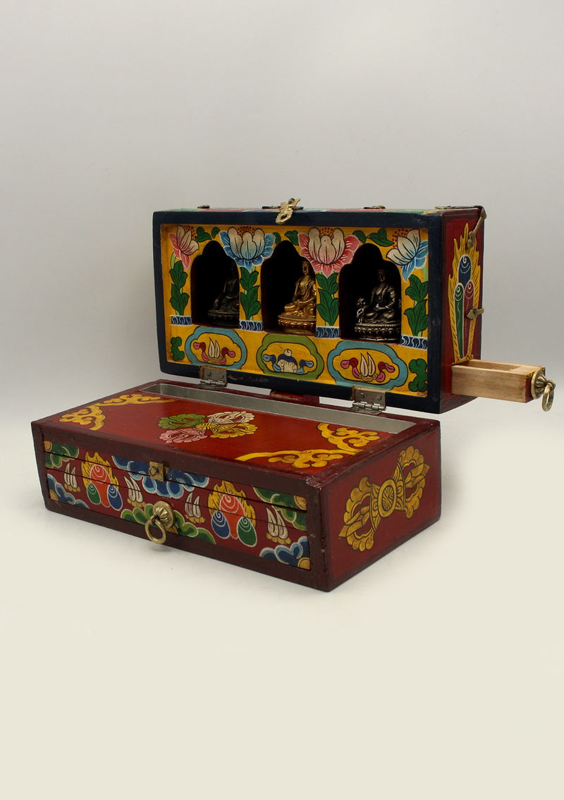 Handcrafted Wooden Buddhist Ritual Tibetan Altar Portable Shrine Box
