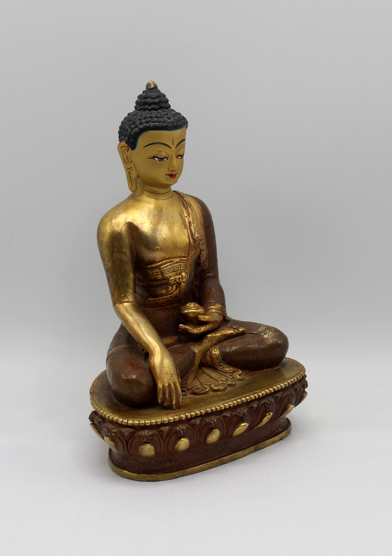 Partly Gold Plated Copper Shakyamuni Buddha Statue 8" H