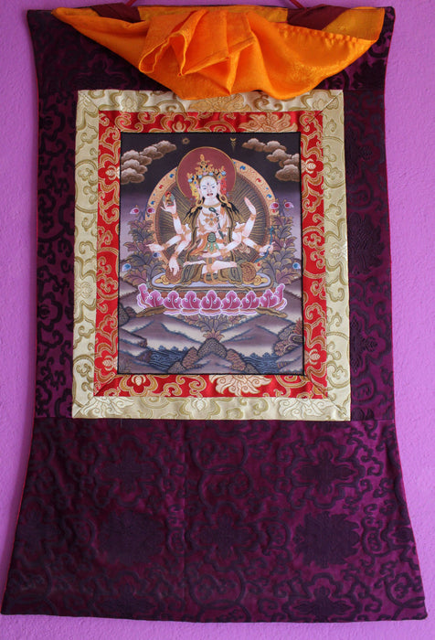 Beautifully painted Namgyal Thangka Painting framed with a Silk Brocade STOCK CLERANCE SALE