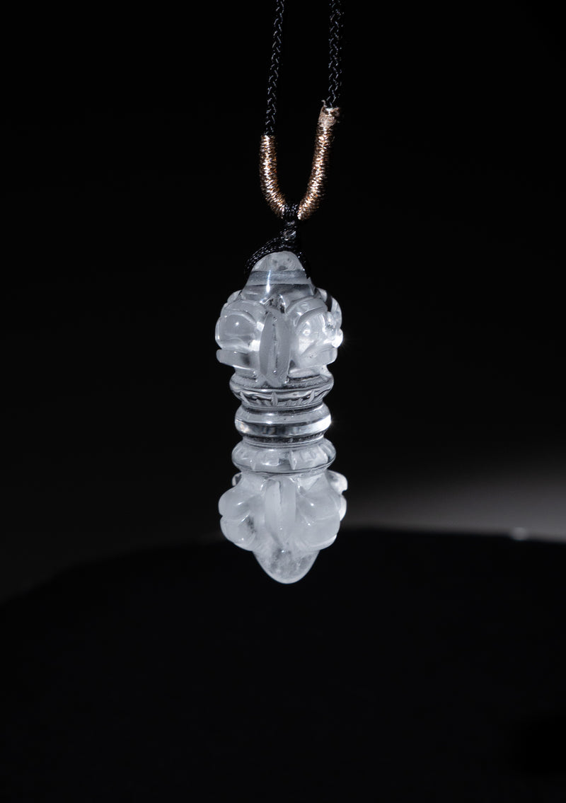 Natural Crystal Vajra Pendant – Handcrafted Buddhist Dorje Healing Crystal Necklace for Meditation & Spiritual Protection