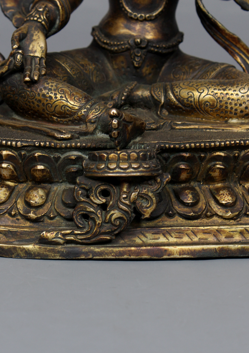 Antique Style Copper Green Tara Statue 9.5" H