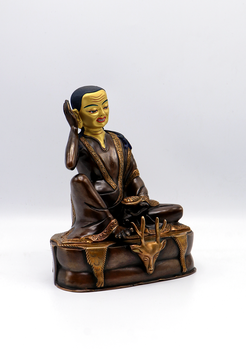 Gold Face Painted Copper Milarepa Statue 7.5"H