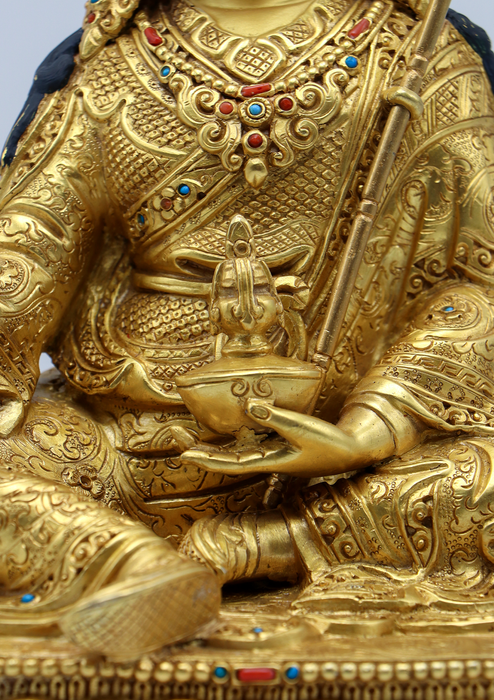Full Gold Plated Guru Padmasambhava Statue 11"H