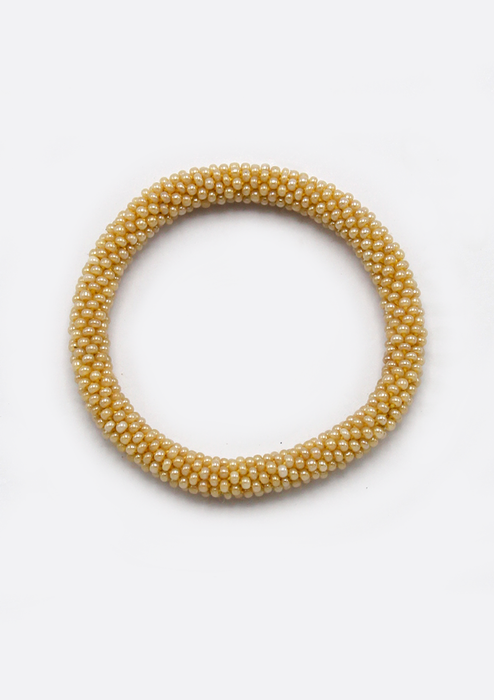 Plain Beige Crocheted Beads Roll On Bracelet for Kids