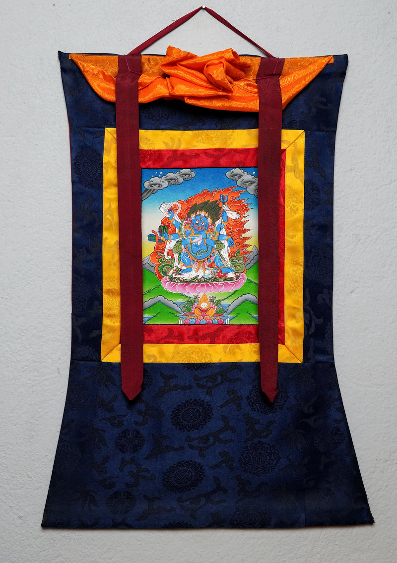 Mahakala Thangka Painting with Brocade