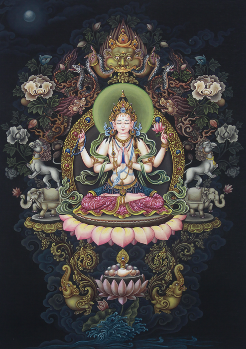 Newari Paubha  Chenrezig Print Signed by Sundar Sinkhwal