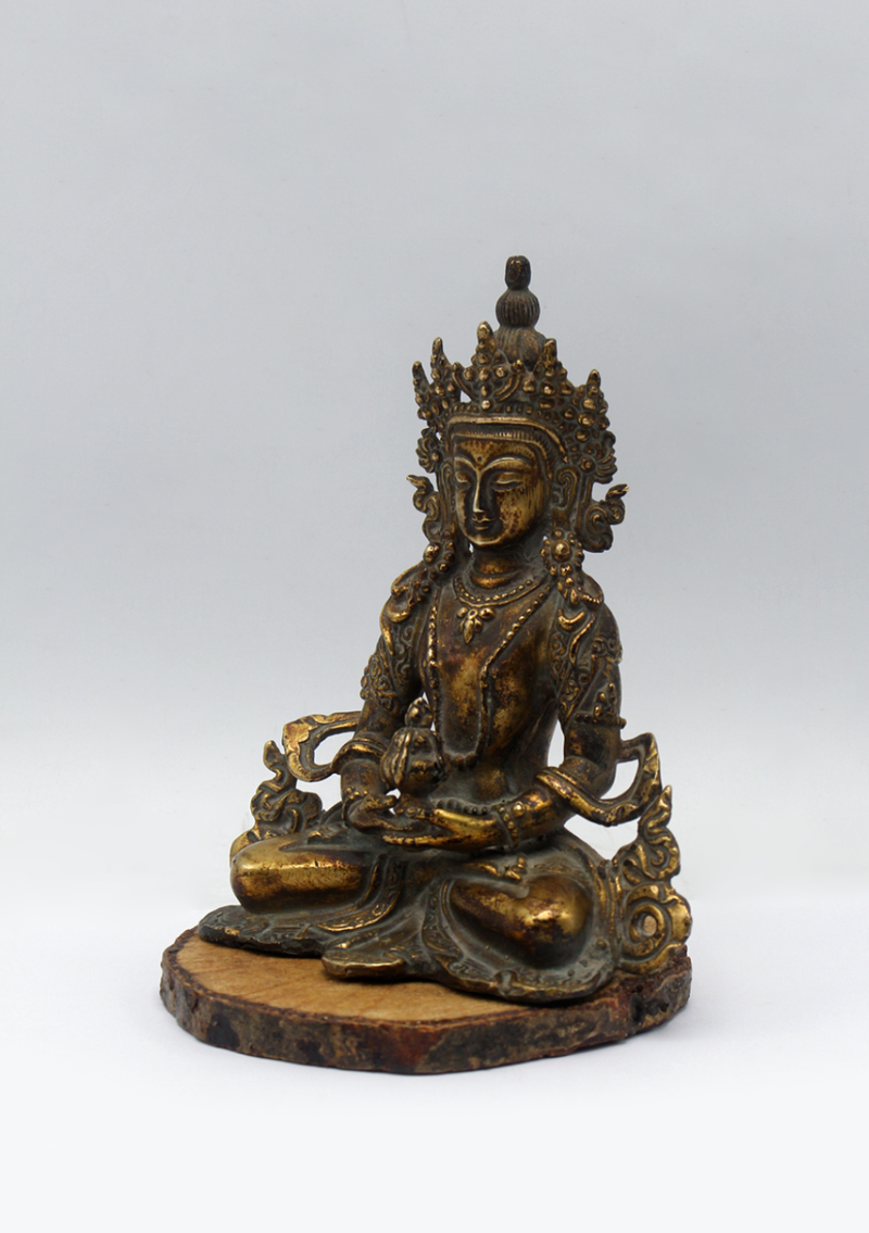 Fully Gold-Plated Aparmita Statue with Antique Finish 5"H