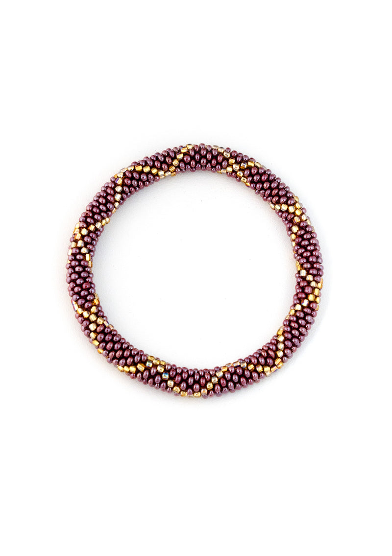 Deep Amethyst with Gold Nepalese Roll Bead Bracelet