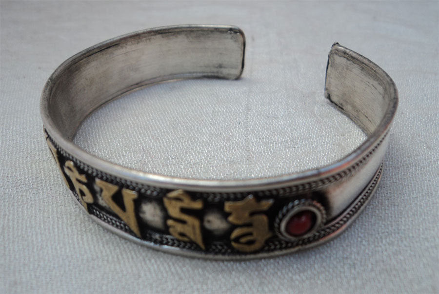 Om Mani Silver Plated Tibetan Cuff Bracelet