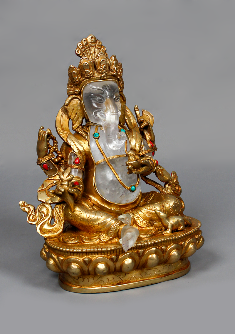 Gold Plated Crystal Ganesh Statue 8"H