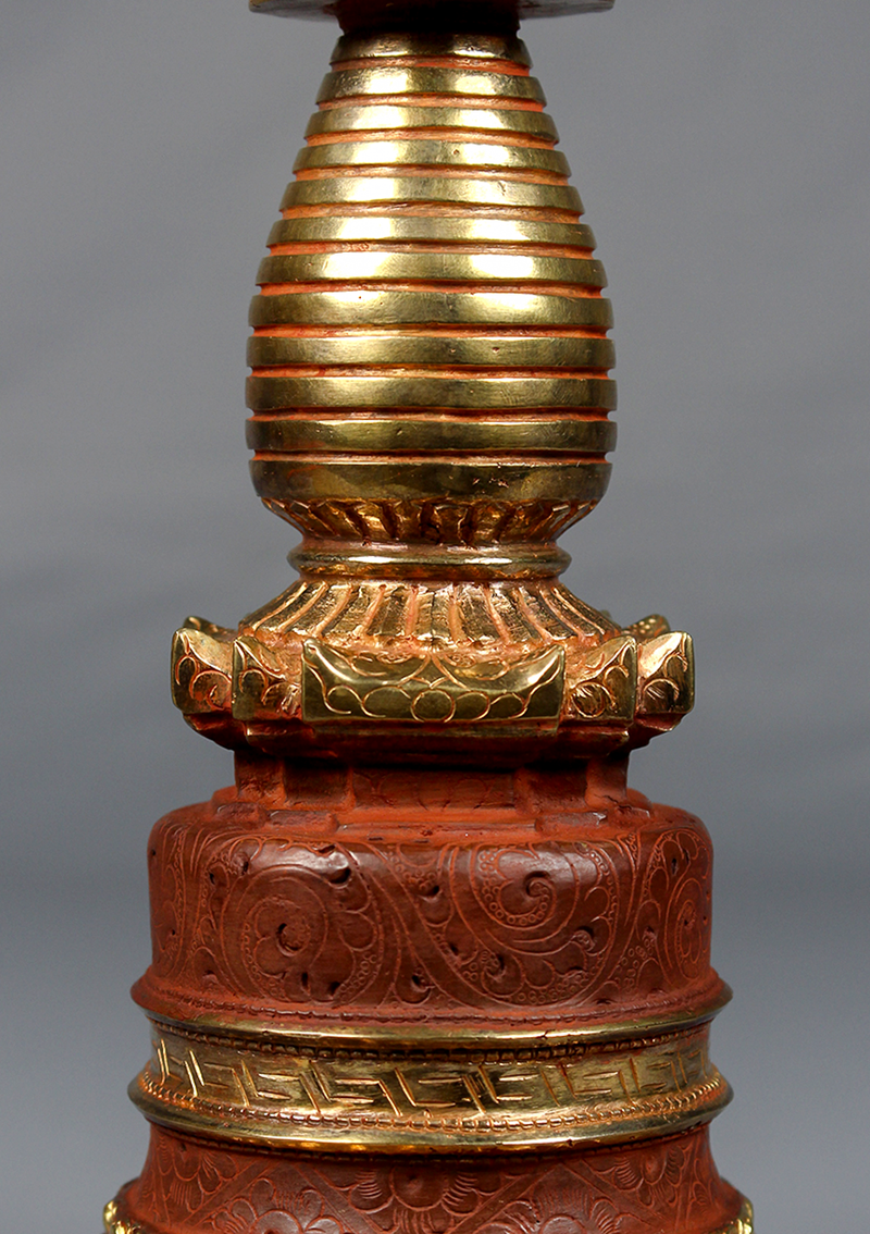Partly Gold Plated Copper Stupa  Chaitya 9"