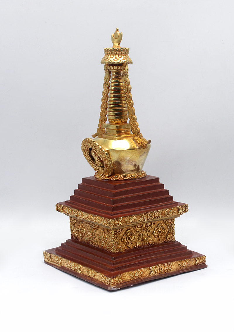 Partly Gold-Plated Stupa Chorten 11.5" H