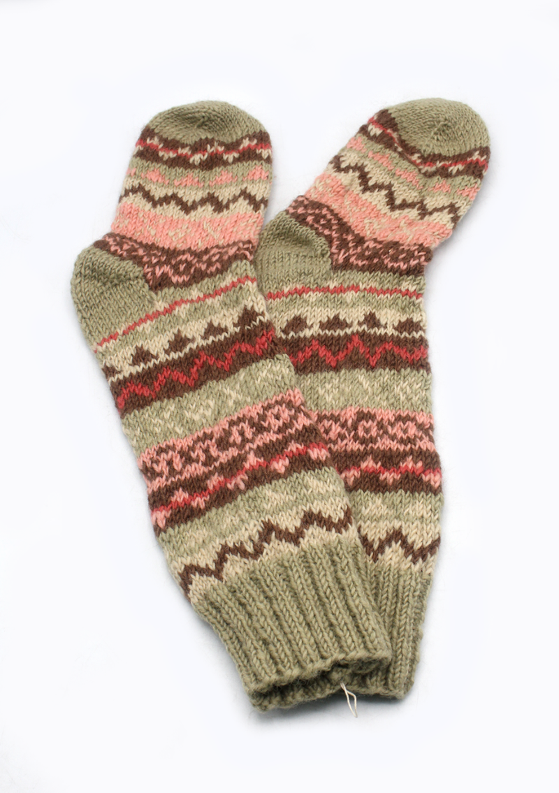 Beige Multicolor Woolen Knee High Socks