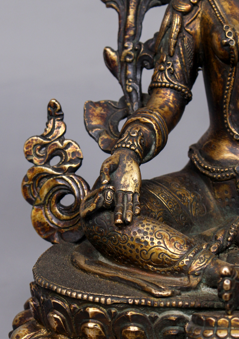 Antique Style Copper Green Tara Statue 9.5" H