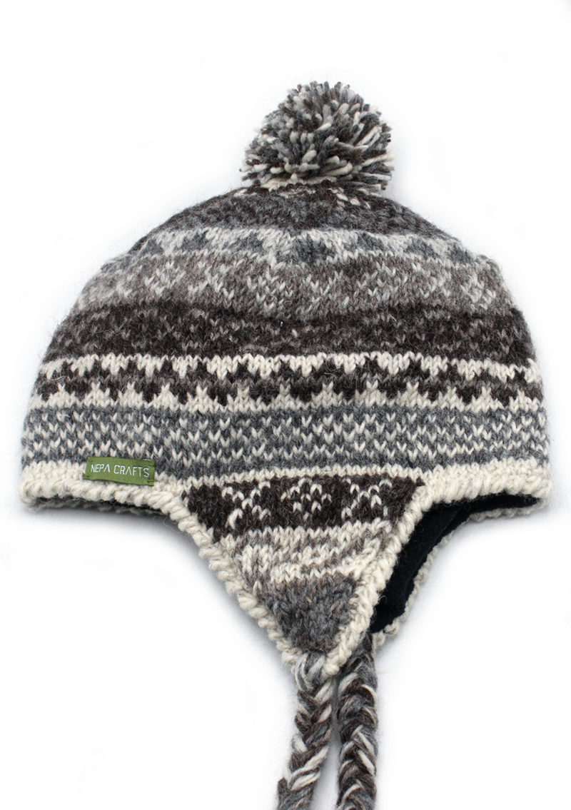 Natural Dark  Color Hand Knitted Winter Sherpa Cap