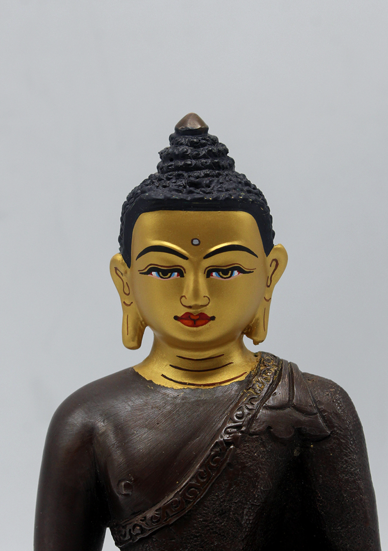 Gold Face Painted Copper Amitabha Buddha Statue 5.5"H
