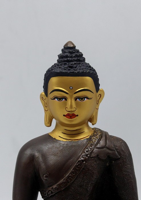 Gold Face Painted Copper Amitabha Buddha Statue 5.5"H