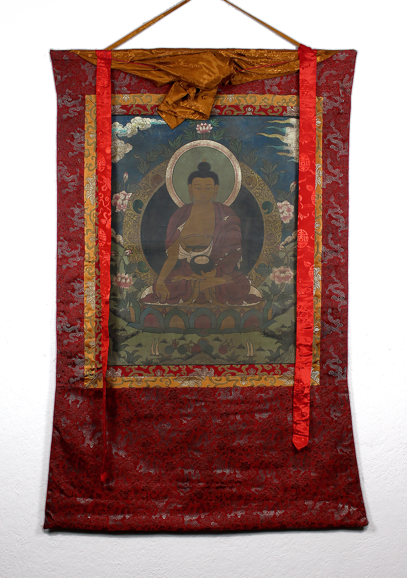 Antique Ratnasambhava Brocade Thangka Painting