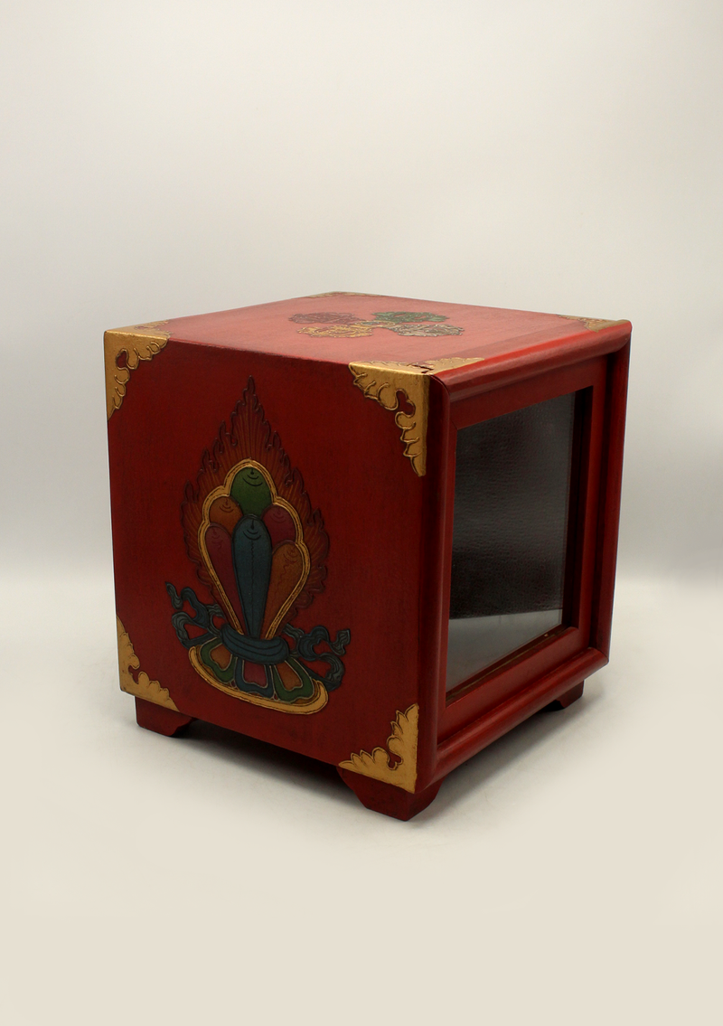 HandCrafted Tibetan Wooden Box for the Ritual Treasure Vase- Three Jewels