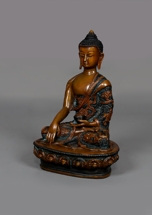 Copper Oxidized Fine Carving Shakyamuni Buddha Statue 8"H